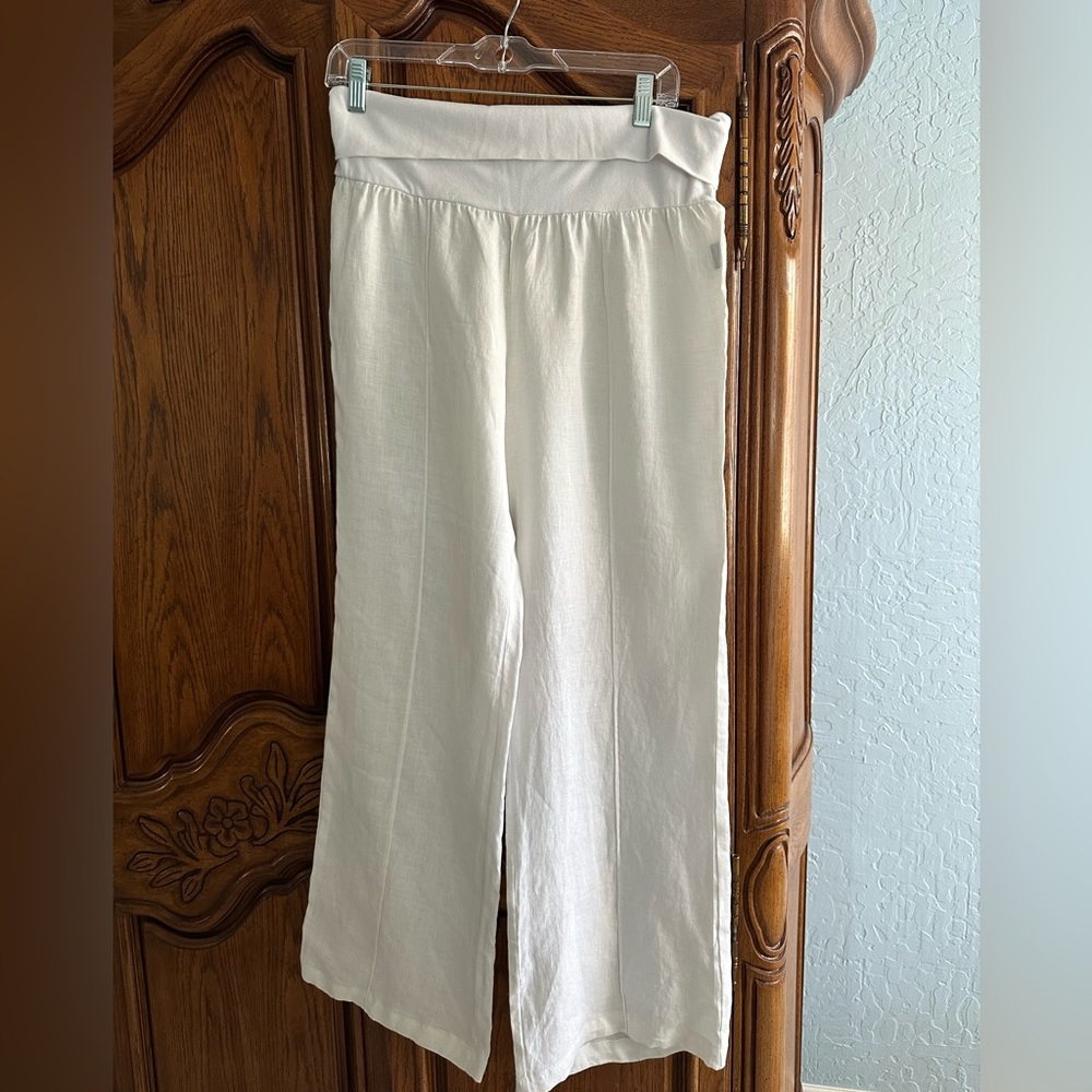NWT white linen pant w elastic waistband size M